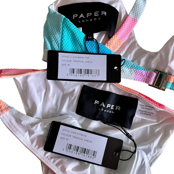 Paper London Lucia Bikini Top & Carla Bikini Bottoms Tropical Check Size M - Picture 2 of 6
